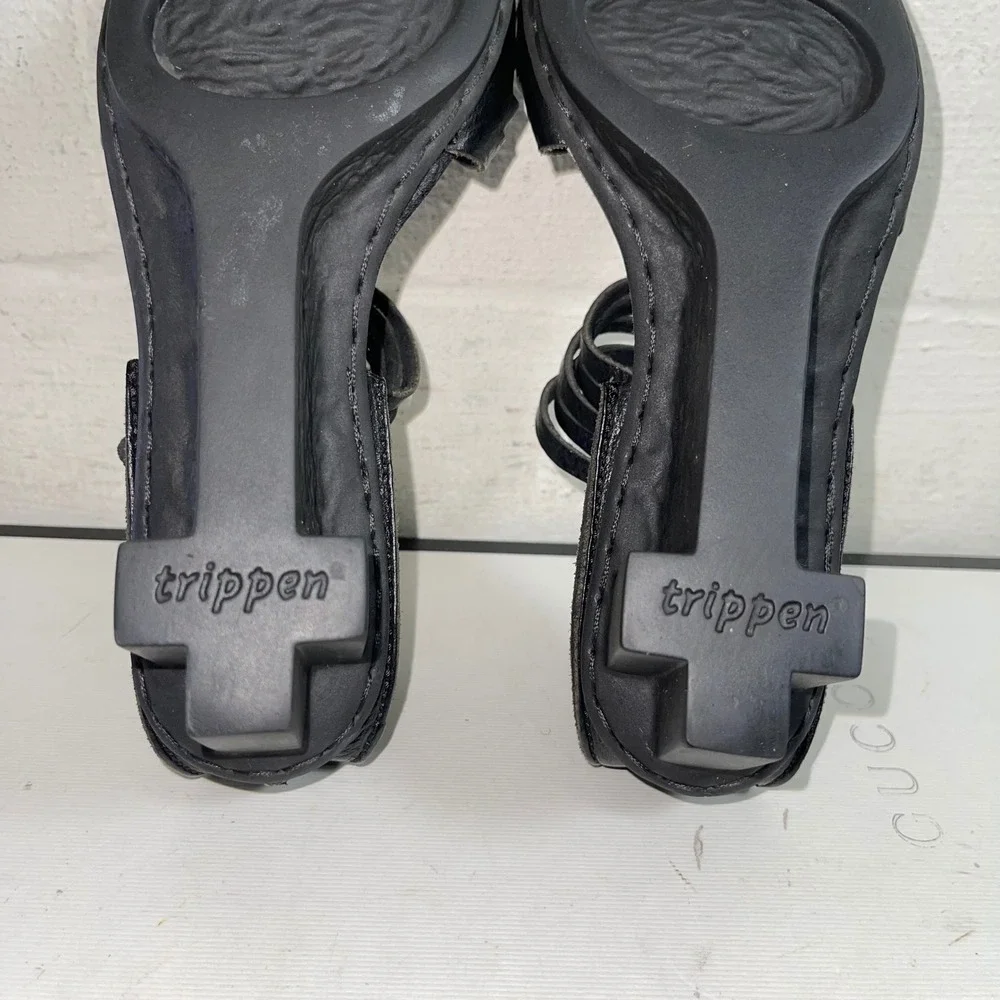 Trippen Black Leather Strappy Wedge Sandals Womens 37 EU/6.5 US Made In‎ Germany